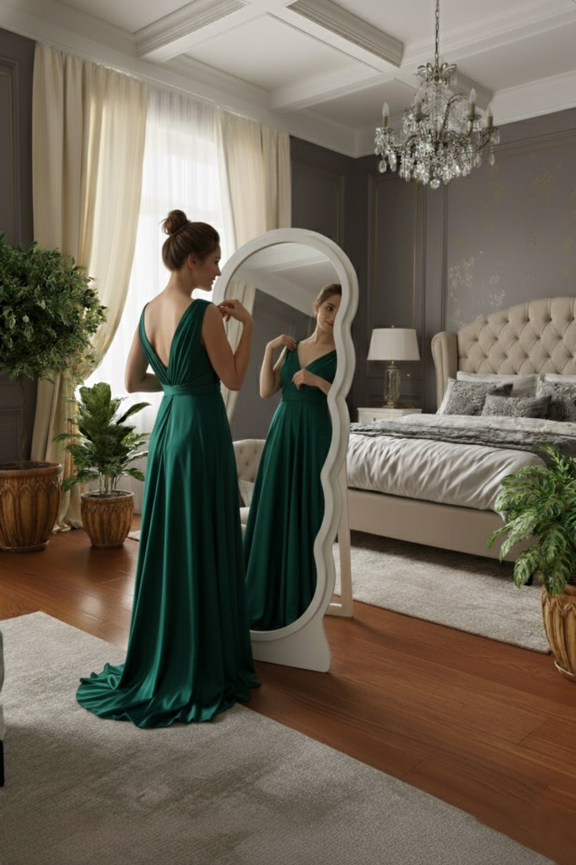 • Adooch Modern Aesthetic Standing Mirror, Full Body Length with Unique Wavy Design for Home Decor