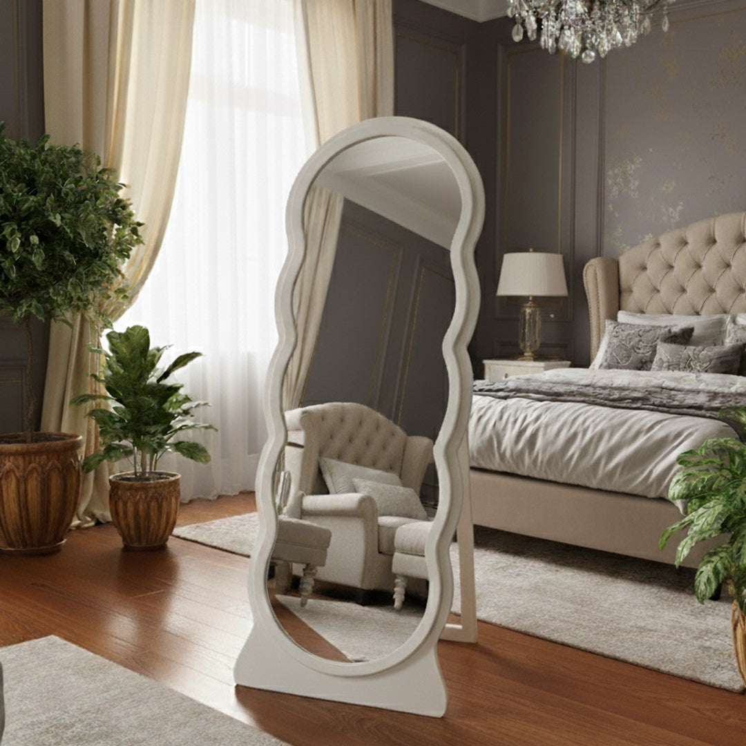 Adooch Irregular Shape Floor Mirror, 60" Full-Length Standing Mirror with Aesthetic Wavy Frame