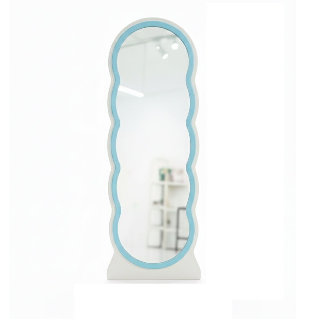 dooch wavy full-length standing mirror with a white and light blue frame