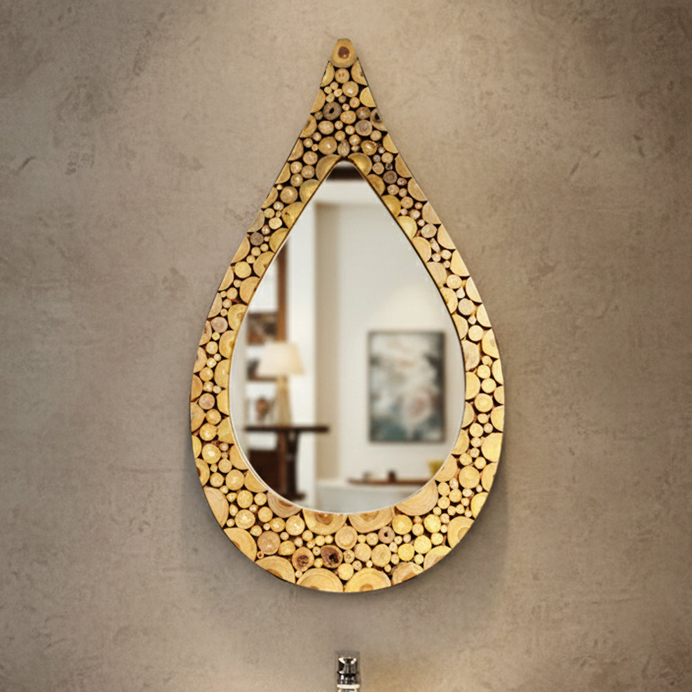 Teak Wood Teardrop Mirror