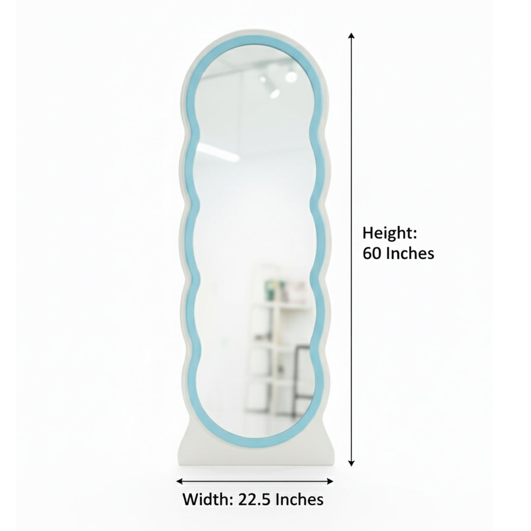 Dimensions of the Adooch wavy mirror, showing a height of 60 inches and a width of 22.5 inches