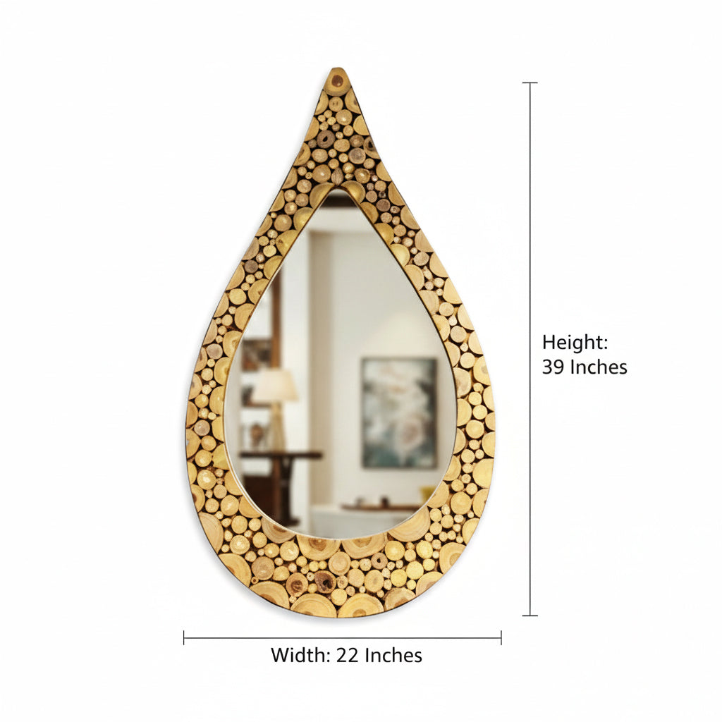 Teak Wood Teardrop Mirror