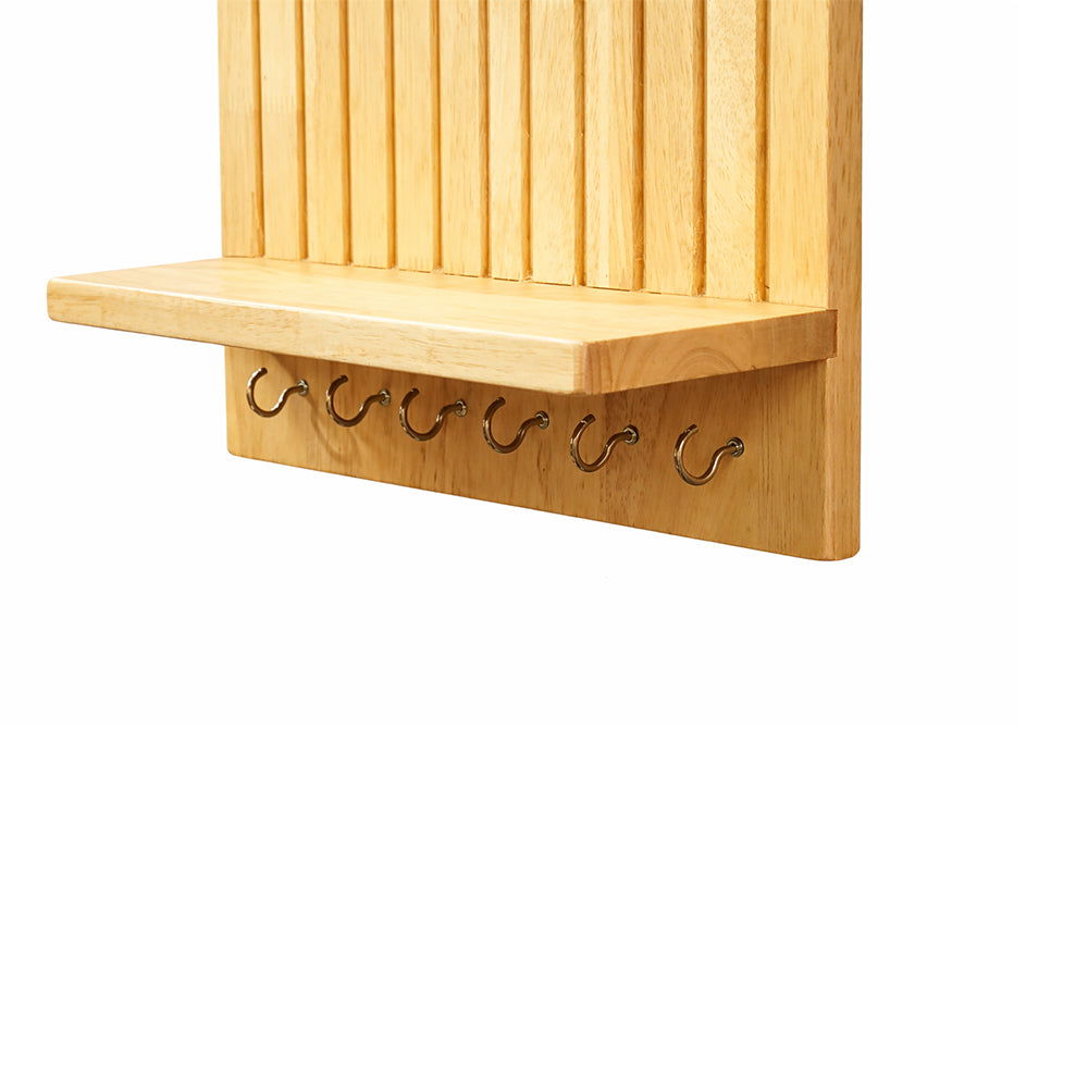 Adooch wooden key holder with metal hooks and smooth finished shelf detail