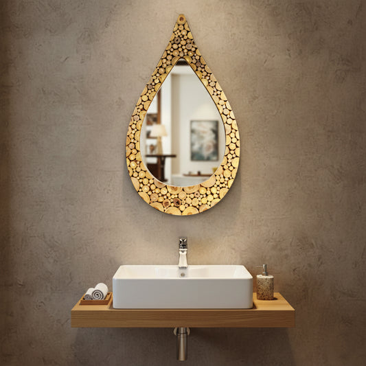 Teak Wood Teardrop Mirror