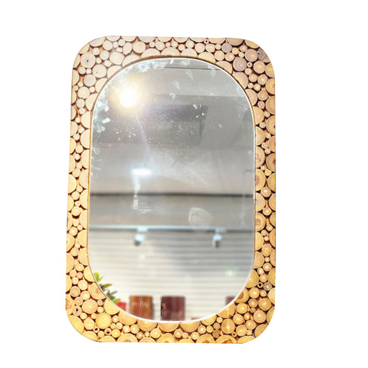 Rustic Wood Slice Wall Mirror – Rectangular Decorative Accent with Natural Finish
