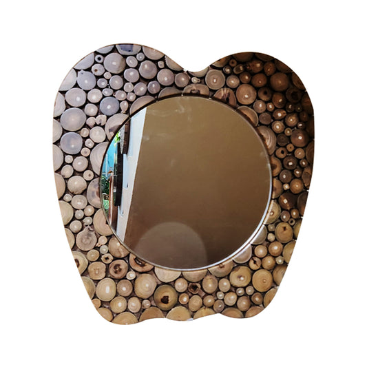 Rustic Apple-Shaped Wood Slice Wall Mirror – Handmade Decorative Accent for Entryway, Bathroom, or Living Room