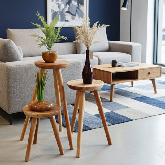 Versatile Wooden Side Tables & Stools Set of 3
