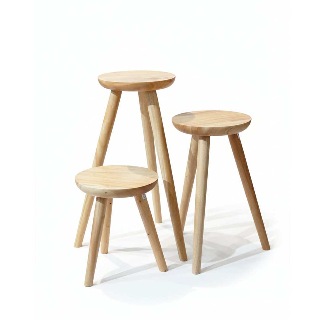 Versatile Wooden Side Tables & Stools Set of 3
