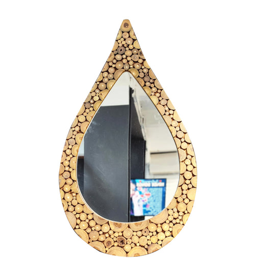 Teak Wood Teardrop Mirror
